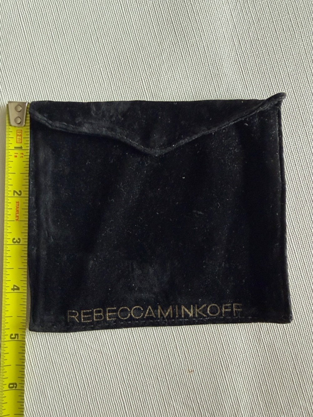 Rebecca Minkoff Black Velvet 4.75”x Envelope Pouch with Gold Logo jewelry